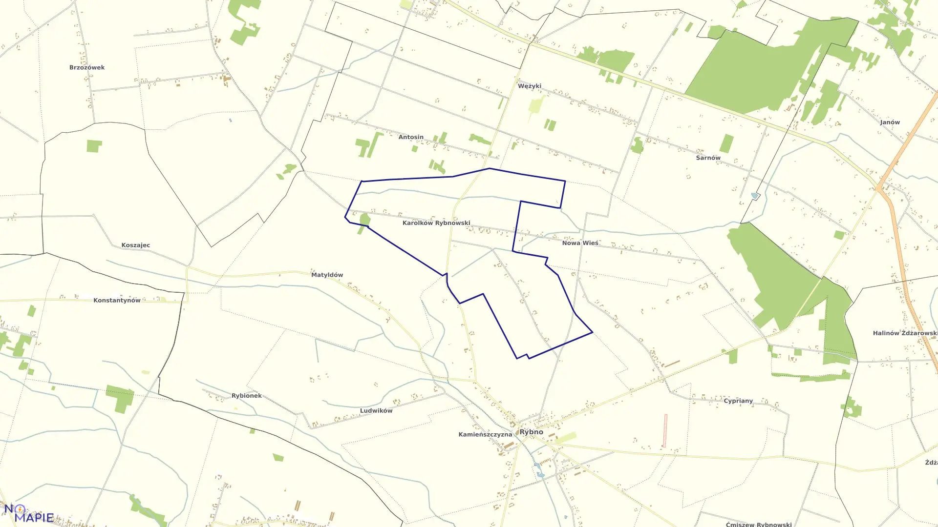 Mapa obrębu KAROLKÓW RYBNOWSKI w gminie Rybno